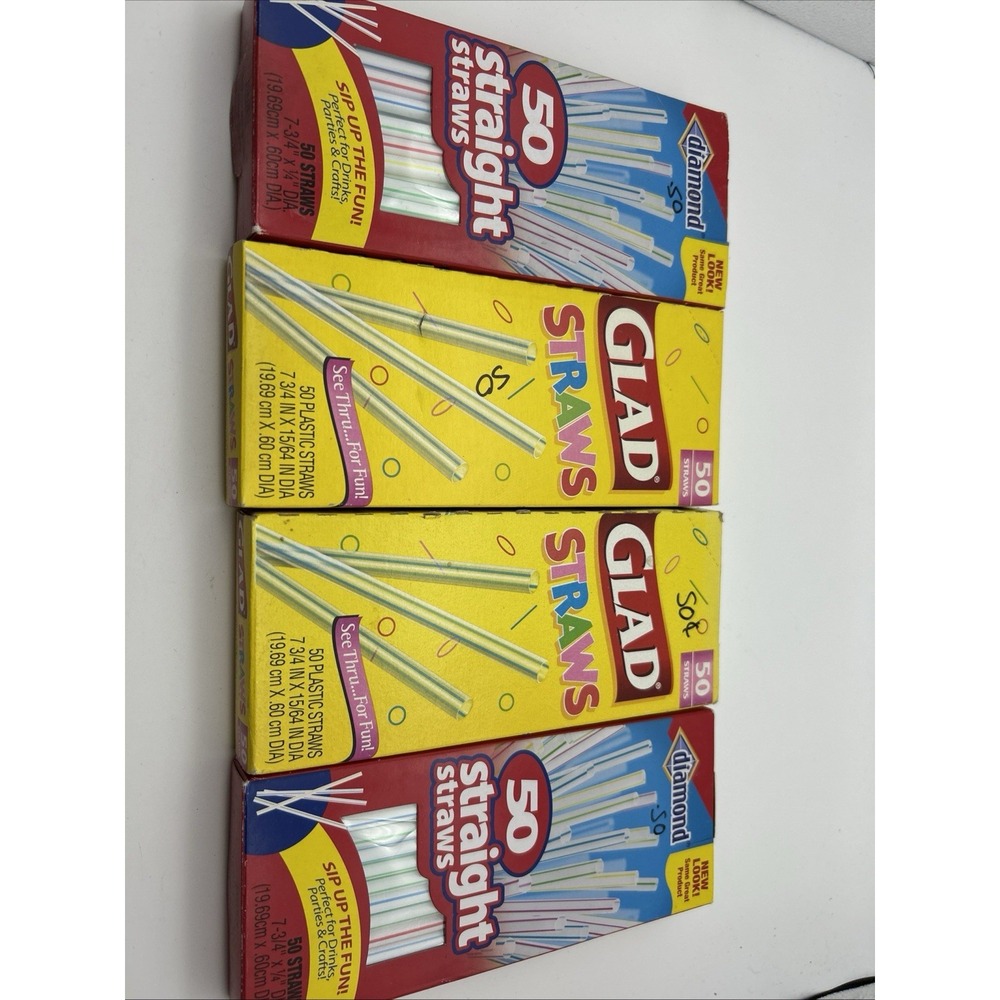 Glad Diamond straight drinking straws. 200 straws Lot Of 4 Boxes